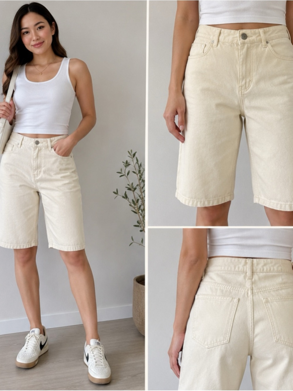 Wilfred Free High-Rise Cream Denim Bermuda Shorts -size 4